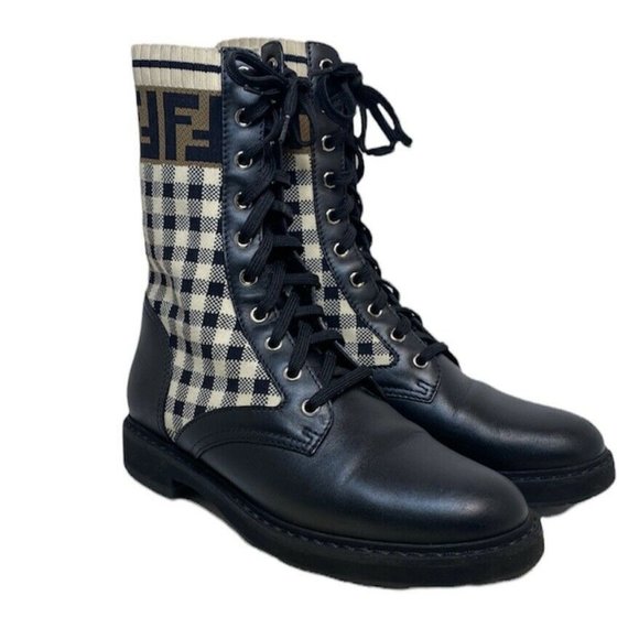 Fendi Black and Cream Combat Boots - Picture 1 of 8